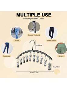 1Pc,Stainless Steel Pants Hanger, Space Saving Wardrobe Storage With 10 Clips Dress Pants Shoes Jeans Boots Skirt,Spring,Minimalist,Summer Tops - Multicolor - View 9