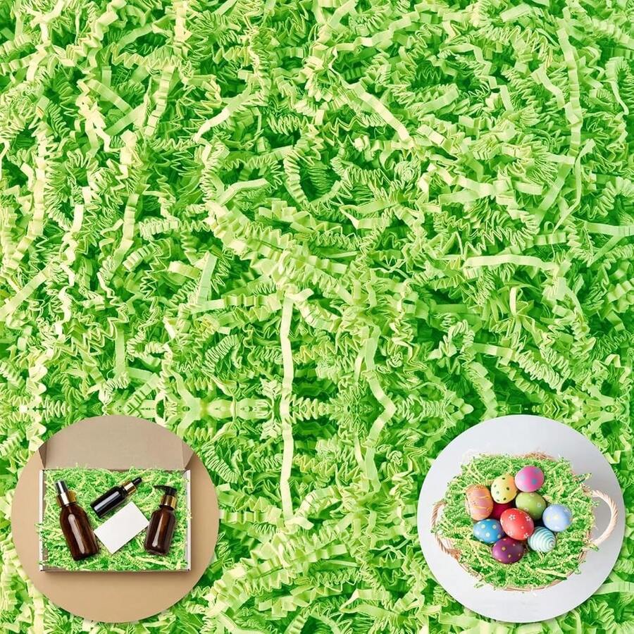 Shredded Paper For Gift Baskets, Crinkle Paper Filler 1/2LB (8 Oz) For Easter Basket Grass, Crinkle Cut Paper Shred For Birthdays, Weddings,Boxes Bags, Anniverss, Gift Wrapping,Lightgreen - 淺綠色 - 查看 1