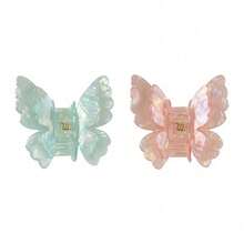 Fancy Butterfly Hair Clip For Women; High-End Feeling Half-Updo Hair Clip For The Back Of The Head; Stylish Shark Clip Hair Accessory - 粉紅色蝴蝶爪夾 - 查看 5