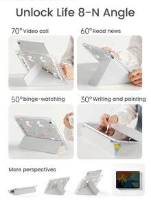 优雅可爱的卡通花卉字母蝴蝶双面亚克力透明水晶后盖，防震，兼容iPad 7、8和10代（10.2英寸）。内置笔槽，支持睡眠/唤醒功能和多种折叠支架模式。是情人节的理想礼物。 - 彩色 - 查看 6