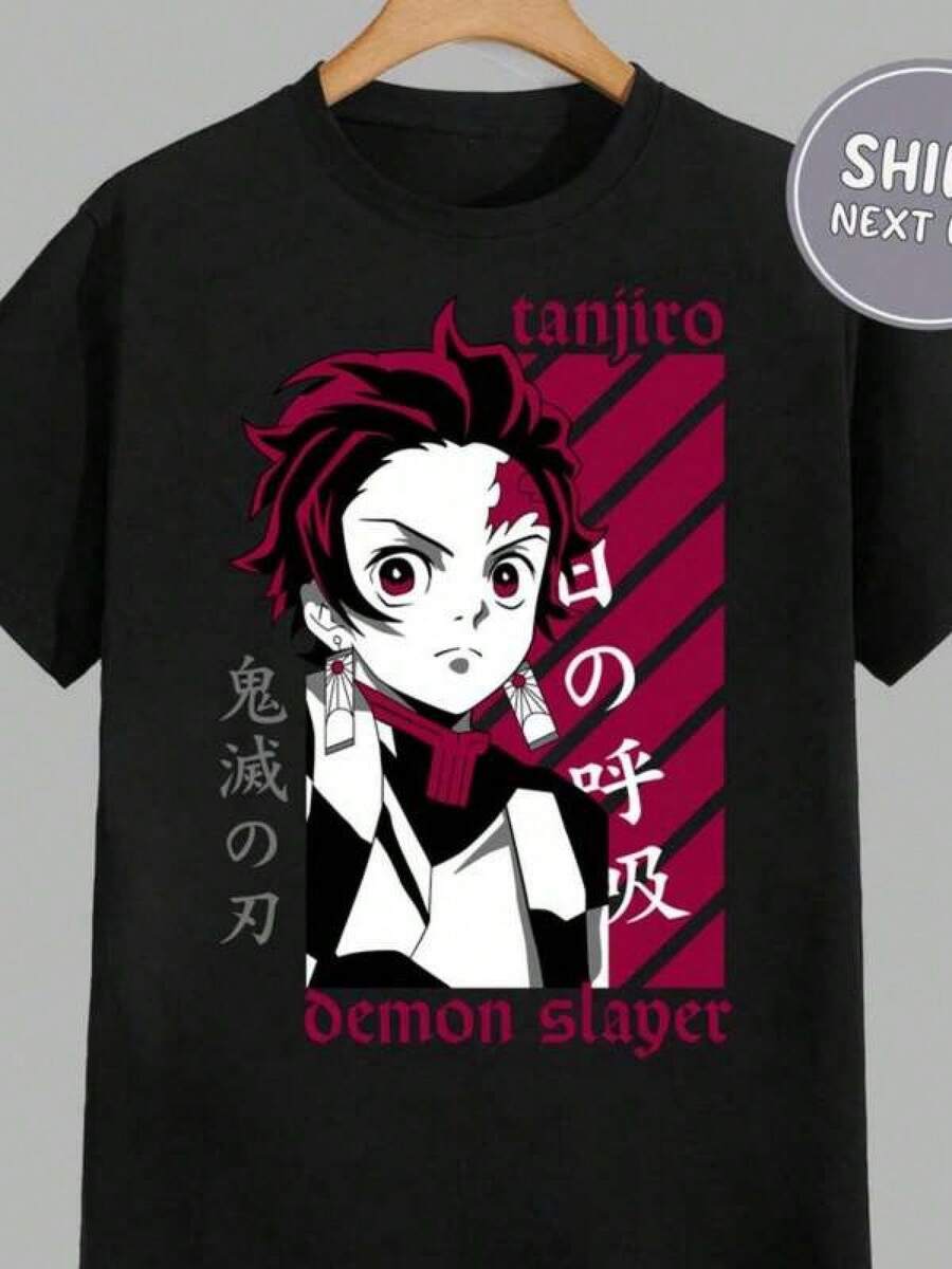 Koszulka Demon Slay Tanjiro Koszulka Anime Demon Koszulka Slayer Koszulka Anime Bluza z grafiką Anime Koszulka Unisex Koszulka Anime Bluza z kapturem - Czarne - Zobacz 1