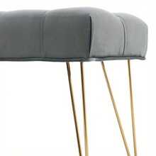 Velvet Grey Upholstery Kitchen Stool, Fabric Pull Down Bed End Stool, Multi-Functional Entrance Shoe Changing Stool, Long Bench With Metal Legs - Grey - View 11