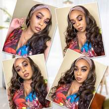 DLong Wavy Headband Wig For Women Black Wigs With Brown Blonde Highlight 200% Denisty Headband Wigs Put On And Go Gluel Wig Long Synthetic Wig For Women Party Daliy Use - highlightheadbandwig - View 5