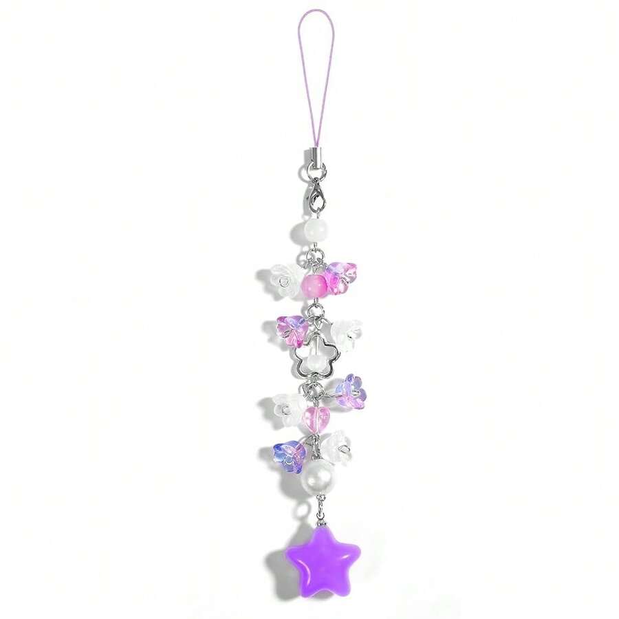 Aesthetic Y2K Phone Charm Cute Cell Phone Charms Star Heart Straps Accessories Keychain Lanyard Women - 紫色 - 查看 1