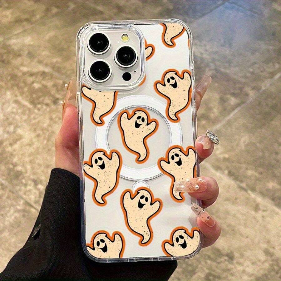 Funda de Teléfono de Halloween con Gran Agujero y Anillo Magnético para 16, 15, 14, 13, 12, Pro,, 16, 15, 14 Plus, X/XS, Funda Protectora para S22, S23, S24, S25 Ultra, FE, y Plus, Funda Dura, Soporta Carga Inalámbrica y Resistencia a Impactos 17 17promax - transparente - Ver 1