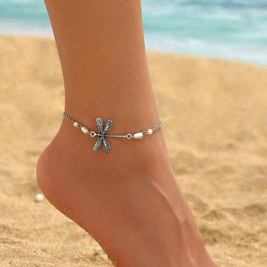 1pc Bohemian Vintage Dragonfly Insect Anklet, Simple & Fashionable Jewelry Accessory For Women