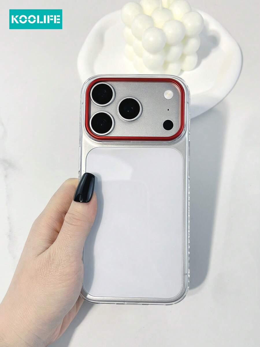 Koolife 1pc Full-Body Clear Ultra-Thin PC Phone Case, Red Lens Frame With Raised Lens Protection, Slim Fashion Shockproof Cover, Compatible With IPhone 17/17 Pro/17 Pro Max - Clear - View 1