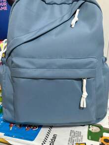 1 Mochila escolar de gran capacidad de nailon para estudiantes, mochila de unicolor simple para estudiantes universitarios, mochila de nailon para damas, mochila de viaje para niñas, bolso de hombro - Azul - Ver 8