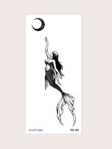 STARTTOOS Mermaid Pattern Temporary Fake Tattoo Sticker Suitable For Wrist, Ankle, Shoulder, Neck, Collarbone DIY Carnival, Valentine's Day, Party Holiday Gift Waterproof Realistic Body Tattoo Sticker 1 Pack - Black - View 3