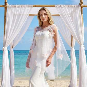 1pc Elegant Floral Shawl, Romantic Bridal Accessory For Engagement, Wedding Party, Holiday Gift