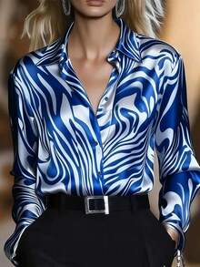 Women's Elegant Solid Color V-Neck Long Sleeve Blouse With Pleated Detail - Fashion Top For Spring&Fall - 灰色 - 查看 3