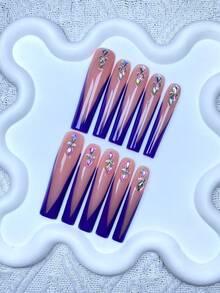 10pcs Y2K Extra Long French Press On Nails Full Coverage Fake Nail Handmade Press On Nails With 3D Shiny Water DiamondDecor ,Perfect For Weddings, Parties, Valentine's Day, Birthdays, Christmas Gifts,Supremely Fit, Reusable Nail Art,1pc Jelly Gel/1pc Mini Rubbing Strips ,Detachable Press On Nails Set,Suitable For Ladies And Girls For Holiday Parties And Daily Wear,Nail Products ﻿ ﻿ Nail Supplies - Multicolor - View 2