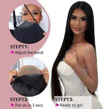 13x4高清蕾丝免胶假发,真人发,180%密度,预拔毛预剪,蕾丝直发免胶假发,无胶蕾丝前闭合假发 - Natural Black - 查看 7