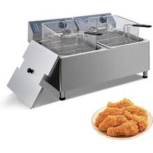 Fritor eléctrico 2X11.6QT / 11 litros con cesta y tapa, Fritor comercial, Fritor eléctrico 5000w con construcción de acero inoxidable espesada de 0,8 mm - Plateado - Ver 1