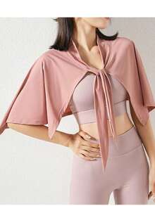 1件装女士纯色运动瑜伽束腰半身裙，速干透气不对称防闪光涤纶雪纺系带腰身裙 - 可作披肩、装饰品使用，适合日常穿着、健身、户外活动 - 繫帶款 - 查看 5