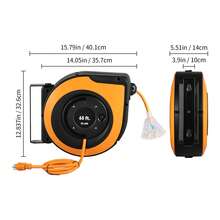 30ft To 65ft Retractable Extension Cord Reel Heavy Duty SJTOW Power Cord With Lighted Triple Tap Outlet Circuit Breaker Up To 15 Amp 180° Swivel Bracket, Suitable For Ceiling Or Wall Mount In Garages And Shops, ETL And UL Listed - 65ft 12AWG/3C - View 11