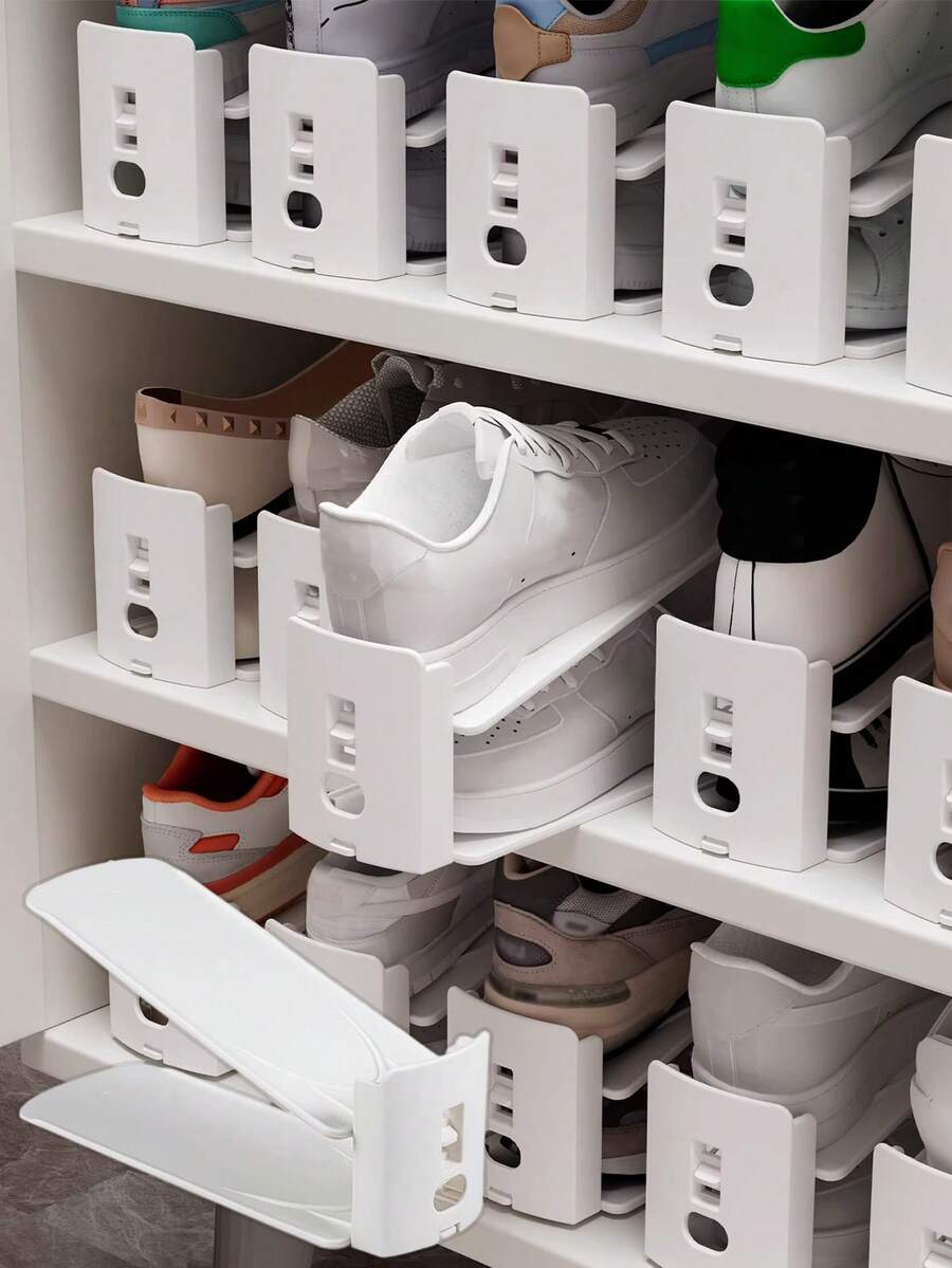 1/6pcs Adjustable Shoe Storage Rack, Space-Saving Shoe Stacker For A Pair Of Shoes, Plastic Shoe Organizer For Entrance, Corridor, Living Room, Bedroom And Bathroom Shoe Cabinet. - Multicolor - View 1