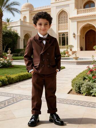 3pcs Boys Suit Set, New Flower Boy Wedding Formal Outfit, Performance Suit For Toddler, Little Kid, Big Kid, Teenager, Includes Blazer, Pants, Bow Tie