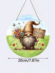 Gnome Holding Bouquet Hanging Sign, Wooden Welcome Wreath Decor, Rustic Style Round Door Sign, Suitable For Home, Yard, Garden, Living Room, And Bedroom Welcome Decor, Perfect Holiday Gift - Multicolor - View 7