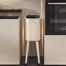 Luxury No-Bend Step Trash Can With Lid - Large-Capacity Rolling Waste Bin & Stackable Storage Bins For Home, Multi-Scene Mobile Garbage Can & Plastic Storage Containers For Kitchen Bedroom Garage, Stylish Hands-Free Waste & Storage Solution - Champagne - View 7