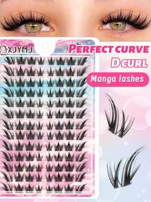 D型卷翘漫画风格假睫毛，完美弧度，104簇大容量单簇假睫毛，新手友好，可重复使用，高品质睫毛套装，适合打造动漫风和日常妆容，可爱小礼物，旅行必备，方便携带。 - D - 查看 1