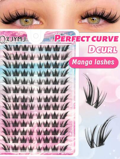 D-Curl Manga-ögonfransar med perfekt kurva, 104 kluster med stor kapacitet, individuella klusterlösögonfransar, nybörjarvänliga och återanvändbara, högkvalitativt fransset, perfekt för anime-inspirerade och dagliga glamourösa looks, söt liten present till kvinnor, reseviktiga, lätta att bära med sig