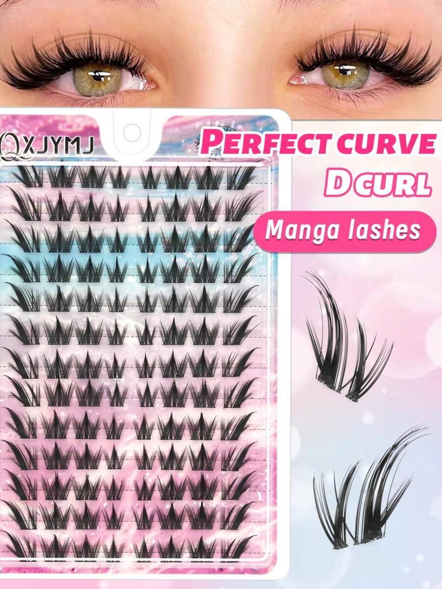 D型卷翘漫画风格假睫毛，完美弧度，104簇大容量单簇假睫毛，新手友好，可重复使用，高品质睫毛套装，适合打造动漫风和日常妆容，可爱小礼物，旅行必备，方便携带。 - D - 查看 1