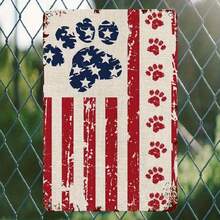 2D Flat, 1pc Metal Sign, Patriotic Dog Paws & Stars Metal Tin Sign Wall Decor - 8x12 Inch Rustic American Flag Design With Paw Prints, Durable Indoor/Outdoor Decorative Plaque For Puppy Lovers, Easter, Mother's Day & Father's Day Gifts, - 白色 - 查看 7