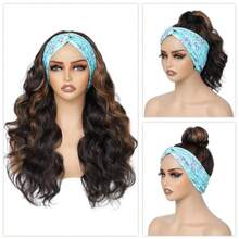 DLong Wavy Headband Wig For Women Black Wigs With Brown Blonde Highlight 200% Denisty Headband Wigs Put On And Go Gluel Wig Long Synthetic Wig For Women Party Daliy Use - highlightheadbandwig - View 2