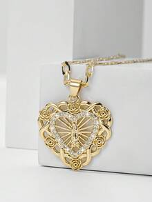 1pc Classic European & American Style Hypoallergenic Copper Inlaid Zirconia Fashion Faith Guadalupe Virgin Mary Pendant Necklace, Suitable For Christmas/Thanksgiving/Halloween/Mother's Day/Valentine's Day Couples/Friends/Communion, Religious Everyday & Holiday Wear