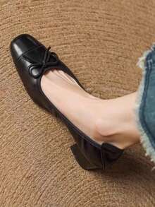 Handmade Comfortable Women's Shoes, Round Toe Slip-On Bow Decor Soft Bottom Flat/High Heel Ballet Flats, New Spring/Autumn 2026 Collection - Black - View 5