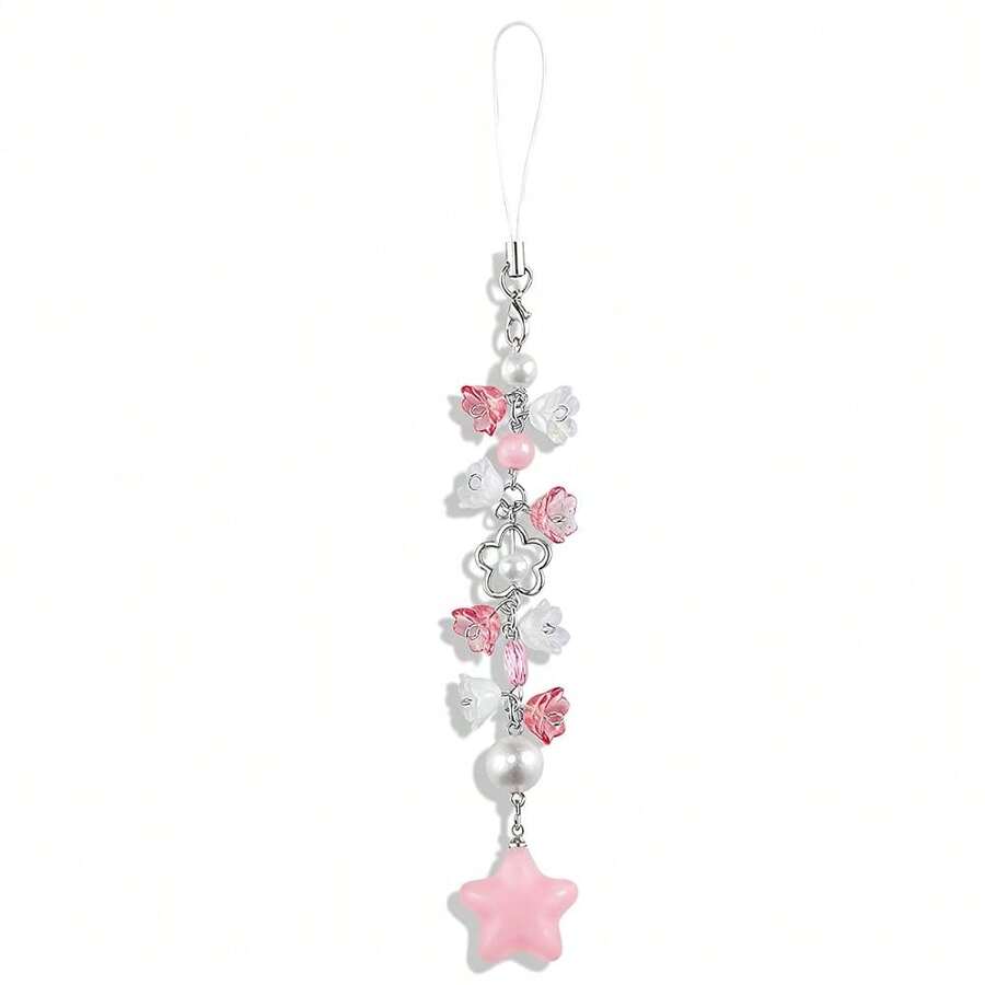 Aesthetic Y2K Phone Charm Cute Cell Phone Charms Star Heart Straps Accessories Keychain Lanyard Women - 粉色 - 查看 1