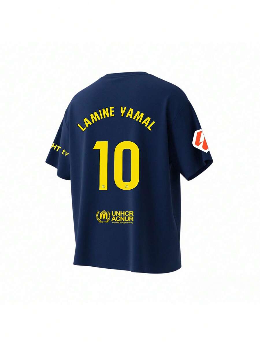 青少年男童简约印花圆领T恤，新款夏季男童服装 - 藏蓝色 - 查看 1