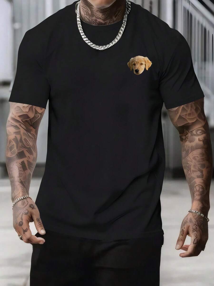 Customized Photo T-Shirt, Add Your Favorite Photos (Girlfriend Photo/Couple Photo/Family Photo/Selfie/Pet Photo/Friend Photo), Can Be Used As Family Or Couple Clothing - Black - View 1