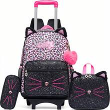 Set de 3 piezas con mochila con ruedas, lonchera y estuche de lápices, adecuado para niñas, para la escuela, viajes o regreso a clases - Negro - Ver 7