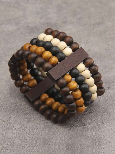 1pc Bohemian Style Beaded Elastic Bracelet, Unisex Vacation Vibe Bangle, Suitable For Parties, Halloween, Concerts, Daily Accessories