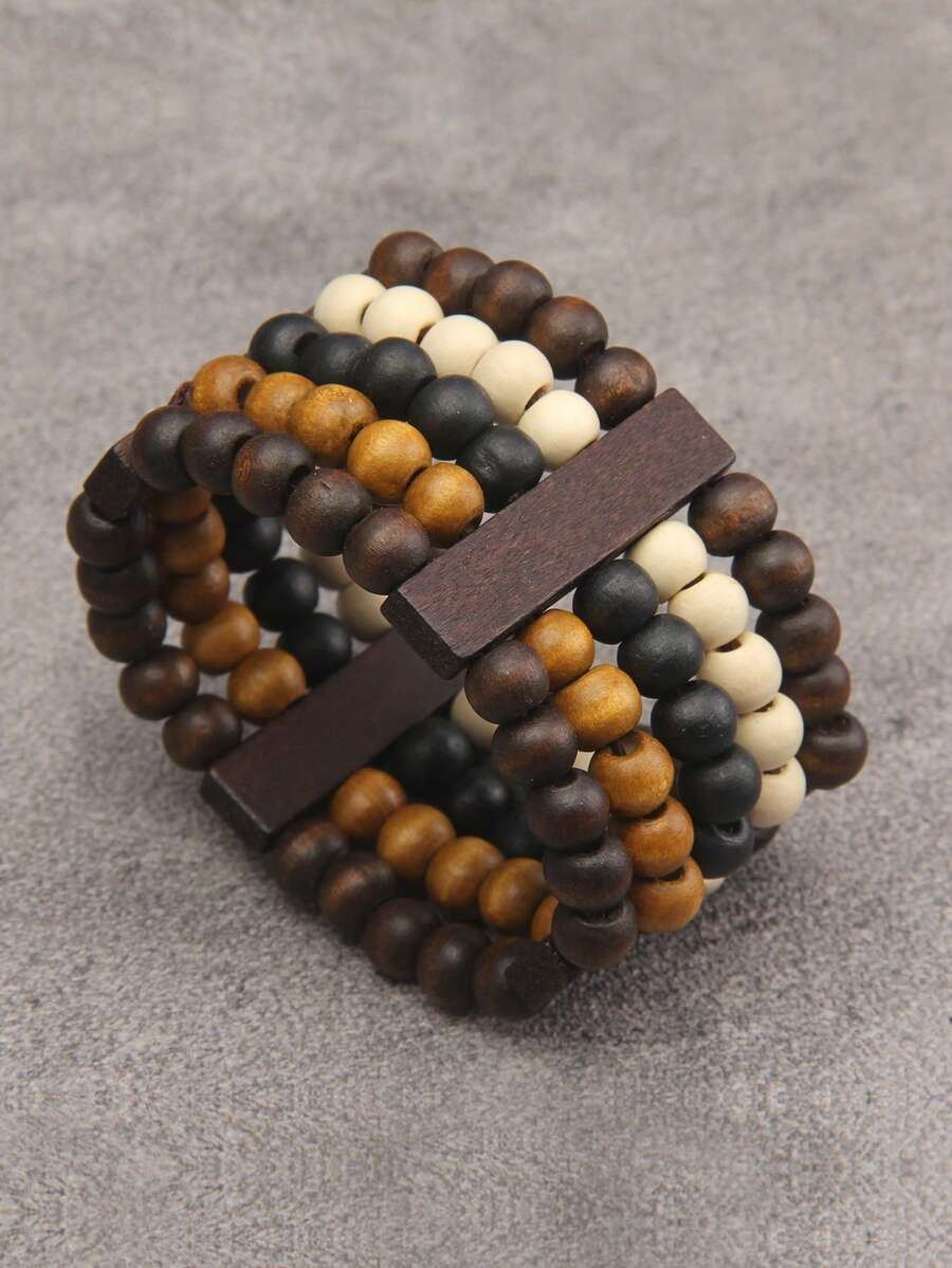 1pc Bohemian Style Beaded Elastic Bracelet, Unisex Vacation Vibe Bangle, Suitable For Parties, Halloween, Concerts, Daily Accessories