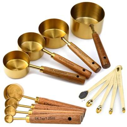 13pcs Stainless Steel Measuring Cup And Spoon Set, Includes Mini Spoons, Rosewood Handles, Baking Tools, Seasoning Spoons, Coffee Spoons, Pink Spoons - Essential Baking Tools, Unique Gift For Kitchen