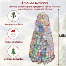 Árbol de Navidad Artificial SoportePlegable Fácil Armar 180cm con Luces LED para Posada Ideal para Decoración Festiva - Tipo de Enchufe A USA (110-127V) - Ver 2