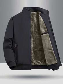 Teens' Autumn/Winter New Thermal Lined Warm Jacket, Ribbed Hem & Cuffs, Side Pockets, Windproof Outdoor Jacket - Black - View 1