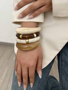 4pcs/1pc Vintage Elegant Bohemian Casual Style Women's Multicolor Wavy Shape Acrylic Open Bangles And Elastic Bracelets, Suitable For Daily Wear, Gatherings, Parties, Summer Beach Vacations And Travel, Gift - Multicolor - View 3
