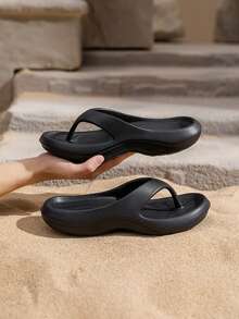 2026 新款女士纯色人字拖，男女通用人字拖，带足弓支撑，轻便露趾休闲平底凉鞋，软底室内/室外拖鞋，适合海滩、度假、春季、夏季和秋季穿着。 - 黑色 - 查看 18