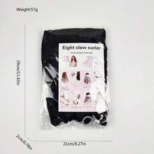 1pc No-Heat Hair Curler, 8-Prong No-Heat Hair Curling Wand With Soft Curl Ribbon, Soft Wave Curler For All Hair Types - Black - View 4