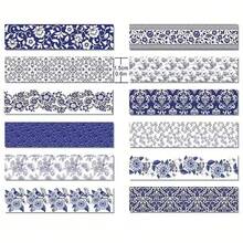 1 Roll Blue & White Porcelain Pattern Washi Tape - High Quality Washi Paper, Exquisite Design, Strong Adhesion, Easy To Use For Scrapbooking, Journaling, Planner, Halloween, Christmas & Back To School Season (1pc Random Style) - Multicolor - View 5
