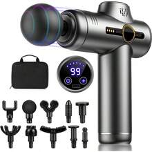wsfNecomi Pistola de Masaje Muscular Massage Gun Pistola Masajeadora con 10 Cabezales y 99 Velocidades Ajustables y pantalla tactil LED para aliviar el dolor de piernas espalda y cuerpo.aad - Gris - Ver 2