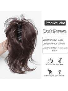 12 Inch Black & Brown Synthetic Mermaid Curly Hair Claw Ponytail Extensions, Create Elegant & Natural Hairstyles - Multicolor - View 12