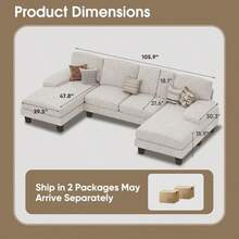 Sectional Couches For Living Room U-Shaped Sofa Couch With Linen Fabric 4 Seat Sofa Set With Double Chaise For Apartment Loop Yarn Pearl Gray - Pearl Gray - View 2