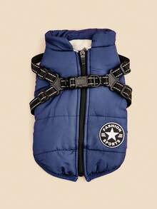 1pc Pet Clothes Dog Jacket Padded Coat Small Dog Harness Vest Leash Chest Strap Winter Warm Apparel