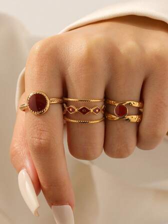 3pcs/Set Vintage Minimalist Elegant Plated Stainless Steel Geometric Open Ring, Adjustable Fit For Women Daily, Party, Date Wear