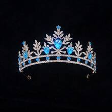 1pc Blue Sapphire Themed Headpiece, Visually Fresh And Bright, Suitable For Fairy-Tale Style, With Golden Frame, Paired With Blue Sapphire Droplets And Full Rhinestone Accents, Featuring Leaf Texture Design, Combining Elegance And Ethereal Charm, Suitable For Children/Teenage Girls' Birthday, Party, Photography, Cosplay (E.G. Ice Princess Character) - Multicolor - View 12